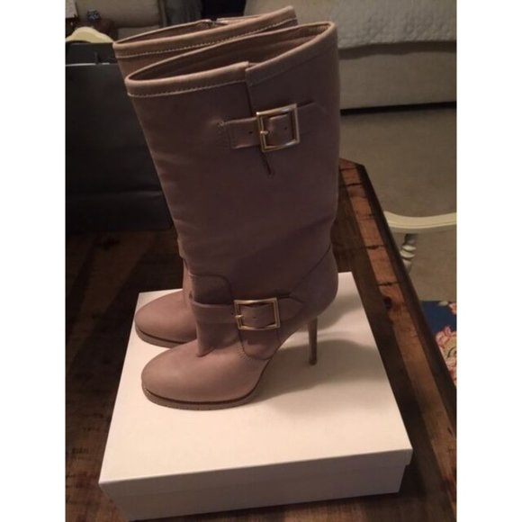 NEW JIMMY CHOO STILETTO GALEN BOOTS TAUPE LEATHER SIZE 40.5 / 10.5 - Picture 3 of 7